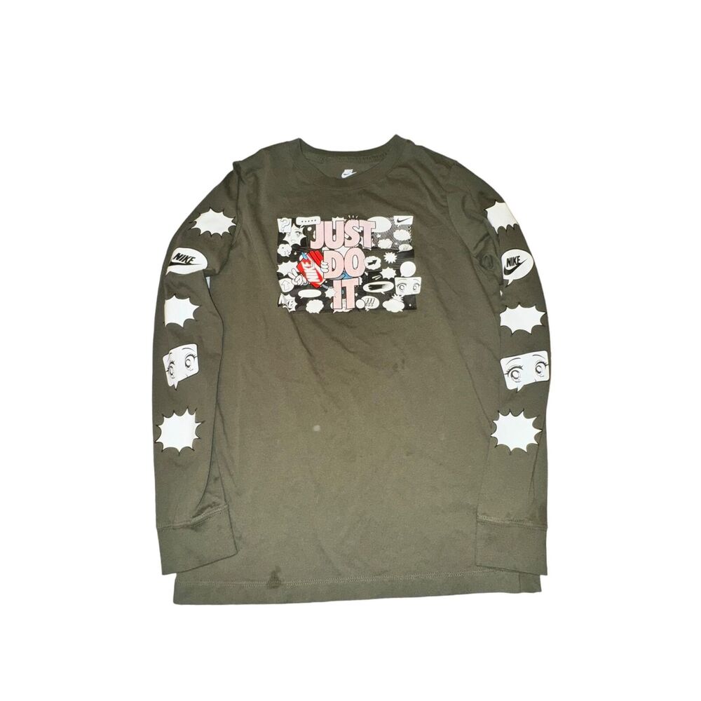Nike Long Sleeve T-Shirt Big Kid's L Green Comic Book Graphic Sleeve Just Do It